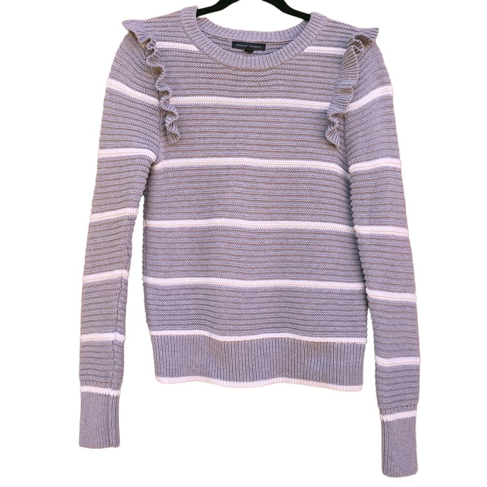 Banana Republic Sweater Crewneck Striped Ribbed Ruffle Shoulder Size Medium